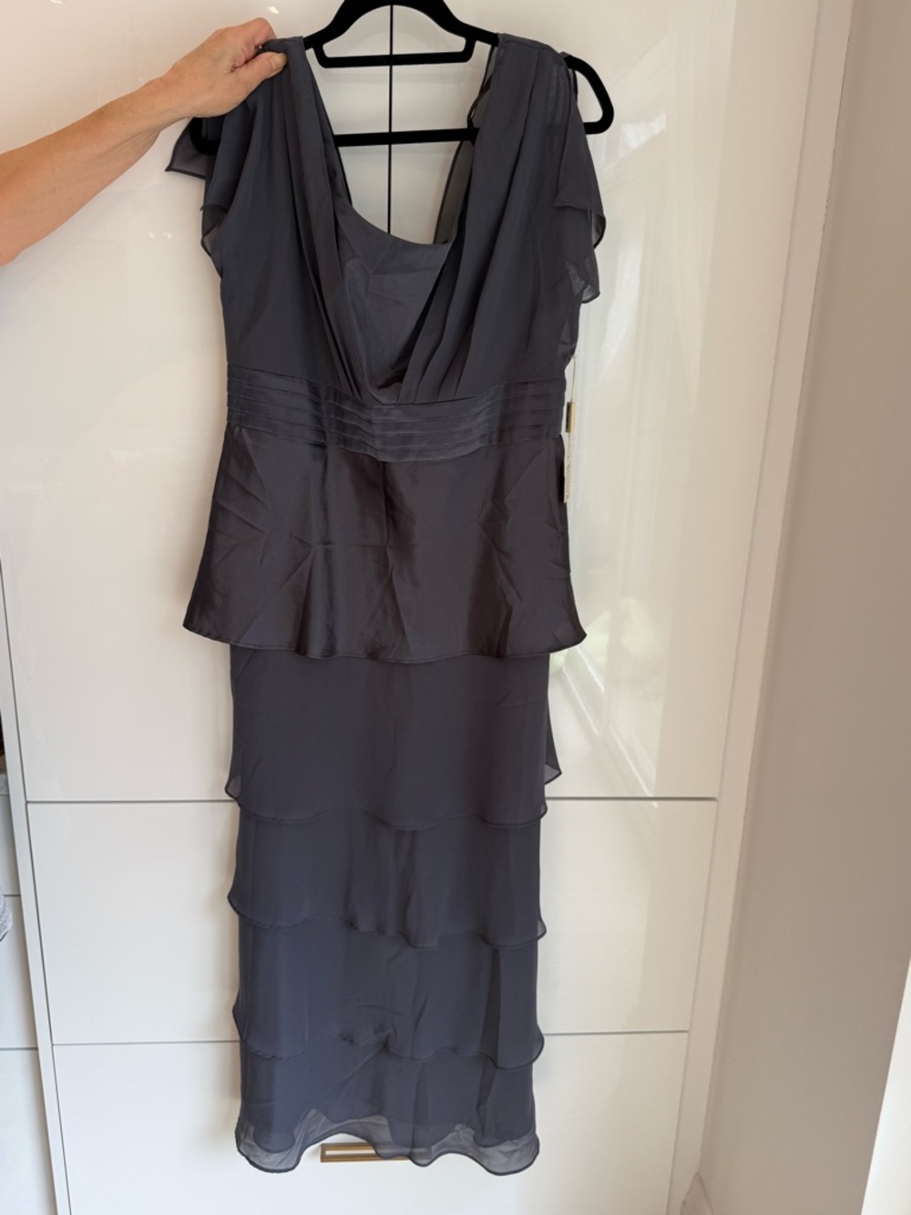 Tradition Tiered Dress NWT Size 14 Steel Grey Layered Ruffle Feminine Formal - Picture 6 of 7